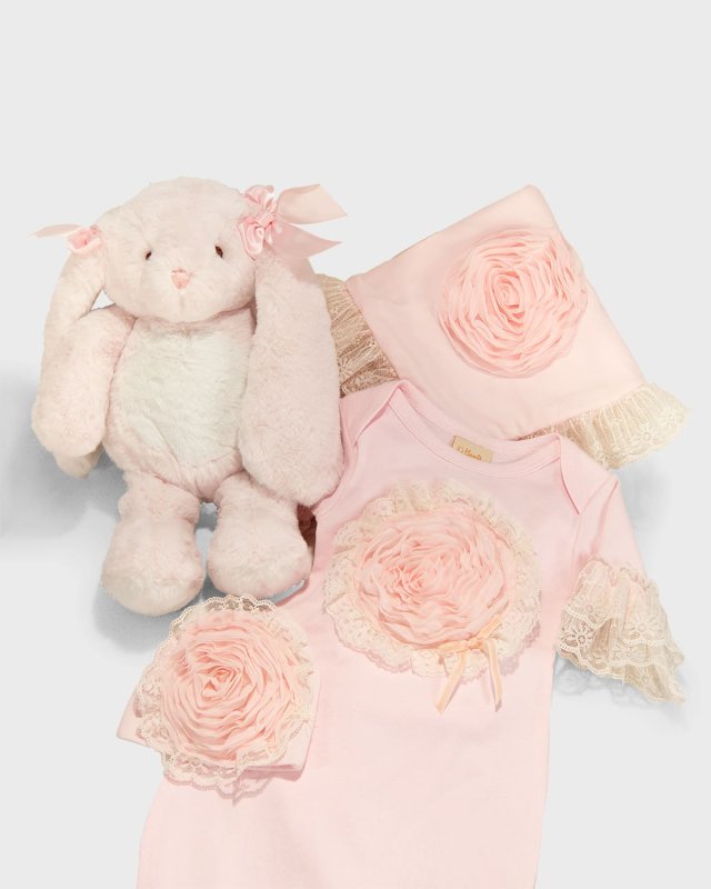 Girl's Lullabye Rosette Lace Bodysuit Gift Set, Size Newborn